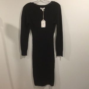 PINK ROSE Black Round Neck Ribbed MIDI Dress Small